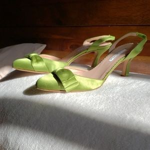 Poison Apple Green Satin Heels
